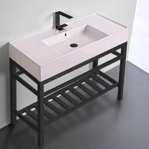 Modern Console Sink Vanity, Pink Ceramic Sink, 40 Inch Scarabeo 5124-54-CON2-BLK